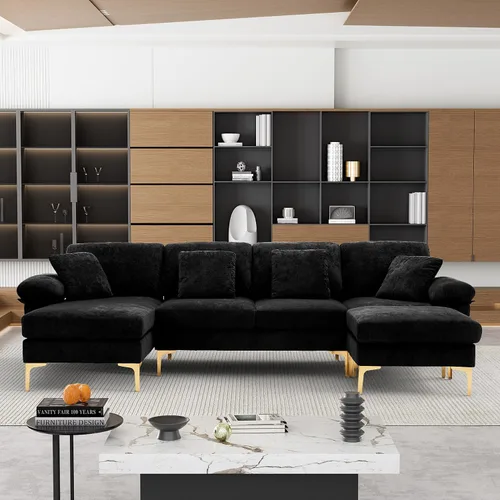 Vista 18 de OUYESSIR Sofá modular en forma de L, sofá de terciopelo de 3 plazas con otomana y almohadas, cómodo sofá cama tapizado para sala de estar, Verde