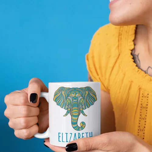 Vista 3 de Regalos de elefante, taza de café personalizada de 11 oz con nombre de elefante - Regalos de Navidad para mujeres, niños - Bonita taza de té