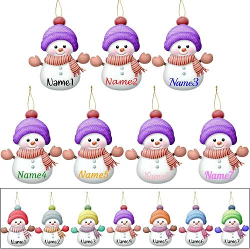 Vista 13 de 7 adornos de Navidad personalizados de muñeco de nieve con nombre, adornos familiares personalizados para árbol de Navidad, decoración colgante