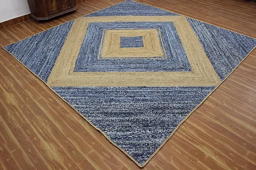 Vista 6 de Collection - Alfombra rectangular de 2 x 3 pies, alfombra trenzada azul de algodón y yute, alfombra geométrica kilim para interiores y exteriores