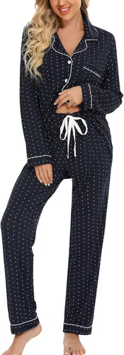 Vista 15 de Leikar Button Up Pajamas For Women Long Sleeve Viscose Soft Pjs Lounge bean paste
