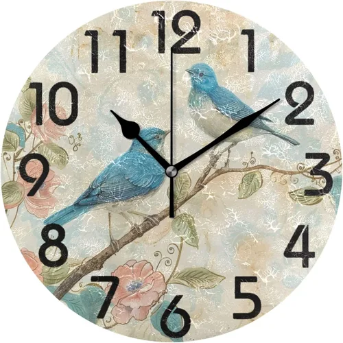 Vista 9 de Spring Hummingbird - Reloj de pared redondo con estampado de flores, 9.5 pulgadas, funciona con pilas, reloj de escritorio analógico silencioso