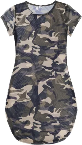 Vista 7 de iiniim Lencería para mujer, diseño de camuflaje con abertura lateral, malla transparente