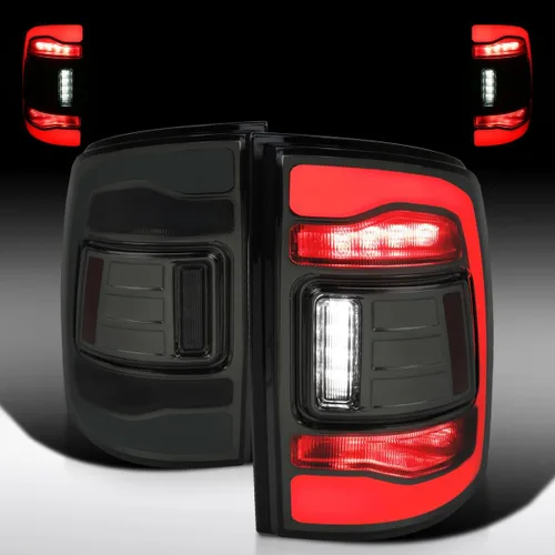 Vista 6 de Autozensation Compatible con Dodge Ram 1500 2500 3500 2009-2018, carcasa negra, luces traseras de lente roja con freno LED, señal de giro y barra
