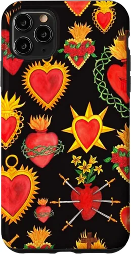 Vista 13 de iPhone 14 Pro Max Hearts Mexican Days of the Dead Latina Milagros Folk Art Fun Case