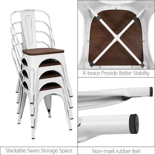 Vista 4 de Furmax Sillas de comedor de metal con asiento de madera, para uso en interiores y exteriores, apilables, elegantes, para comedor, bistró, cafetería