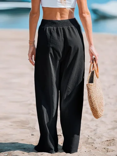 Vista 3 de CUPSHE Pantalones largos de cintura alta fruncida Sunshine para mujer
