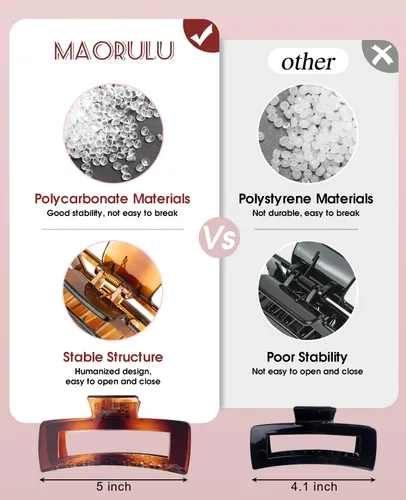 Vista 4 de Paquete de 4 pinzas para cabello extra grandes para mujeres, pinzas brillantes de sujeción fuerte de 5 pulgadas para cabello grueso y largo, clips