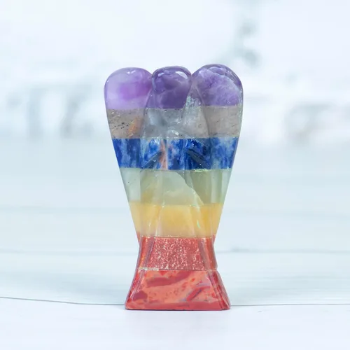 Vista 3 de Crocon Figura curativa de ángel de bolsillo de siete chakras, cristales de ángel de la guarda tallados a mano para energía positiva, mini estatua
