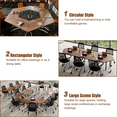 Vista 7 de Mesas de sala de conferencias, mesa de conferencias plegable con ruedas silenciosas, mesa trapezoidal de 47.2 pulgadas, mesa moderna para sala