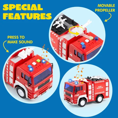 Vista 6 de JOYIN 4 paquetes de juguetes de vehículos de emergencia, vehículos accionados por fricción con luz y sonido, incluyendo camión de bomberos