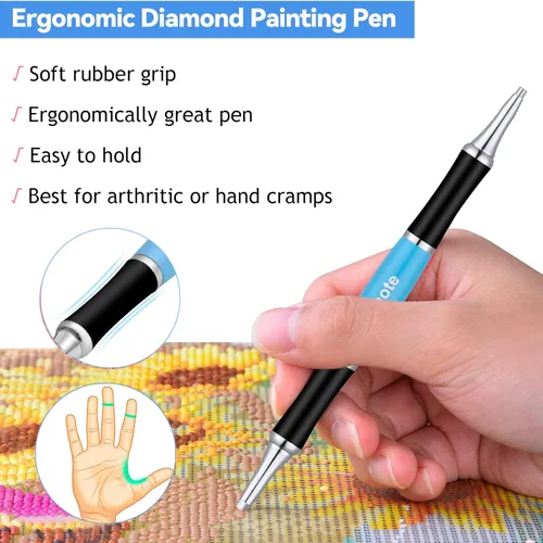 Vista 3 de benote Bolígrafo ergonómico de pintura de diamante con doble punta de rosca de metal de goma, bolígrafo redondo y cuadrado para arte, manualidades
