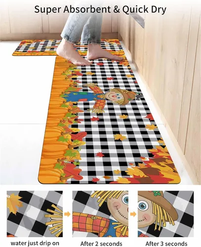 Vista 4 de Tapete de baño antideslizante para bañera, tapete de baño de espantapájaros, calabaza, hojas, alfombra de pasillo de baño, alfombra de pasillo