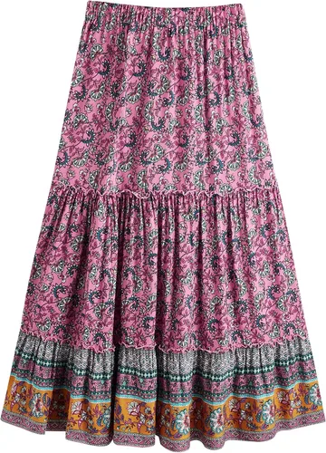 Vista 15 de Milumia Women Boho Vintage Floral Print Long Skirt Summer Tiered Maxi Skirt