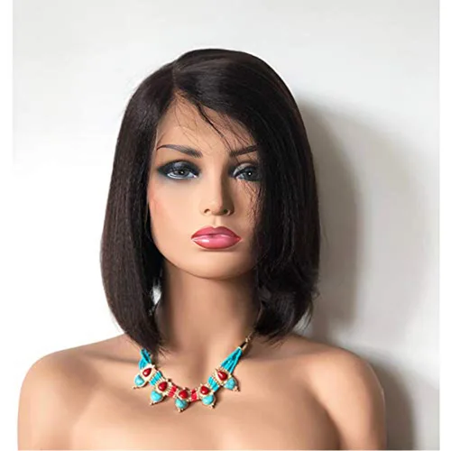 Vista 3 de ten chopsticks Pelucas de cabello humano estilo Bob corto italiano Yaki con encaje frontal para mujeres negras, pelucas de cabello brasileño