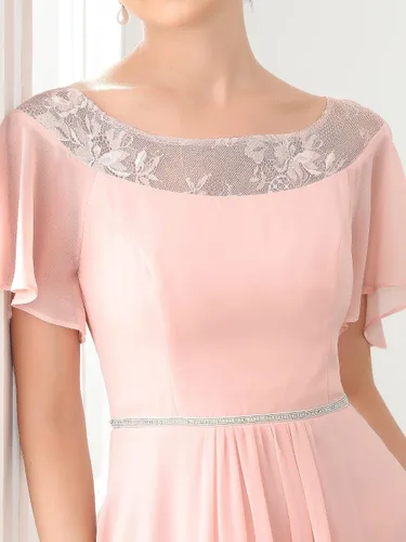 Vista 5 de Ever-Pretty Elegante vestido de dama de honor de gasa de manga corta alta y baja para mujer 0465