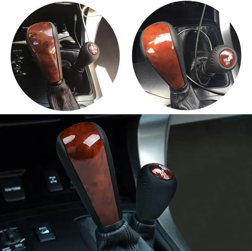 Vista 3 de Cuero automático con perilla de palanca de cambios de madera para Toyota Prado 120 2003 2004 2005 2006 2007 2008 2009 (1 pieza de nogal)