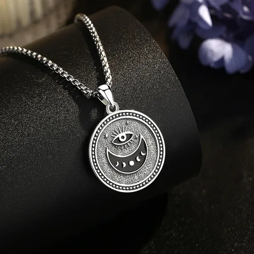 Vista 66 de EUDORA Collar de plata de ley 925 con moneda Hécate, Athena, Perséfono, Nyx, diosa de la luna triple, diosa celta, rueda de Hécate, llave, regalo