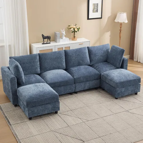 Vista 16 de 63" sofá seccional modular de Loveseat con otomana movible para sala de Beige
