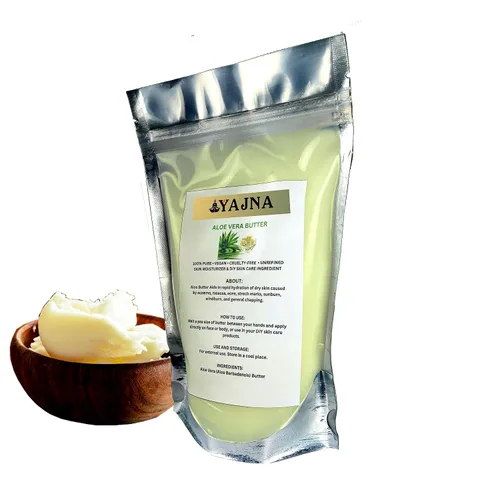 Vista 2 de Yajna Mantequilla Orgánica de Aloe Vera Cruda 100% Pura, Natural y Sin Refinar Hidratante para la Piel del Rostro, Cuerpo y Cabello 4 OZ/115 GM