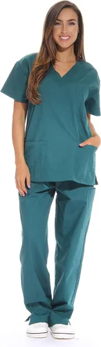 Vista 14 de Just Love Juego de uniforme médico para mujer de seis bolsillos con cuello en V y pantalón cargo Negro