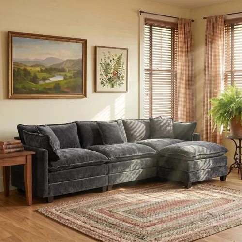 Vista 25 de Sofá modular modular de felpilla beige de 78 pulgadas para sala de estar, sofá modular de felpilla beige para sala de estar, sofás para sala
