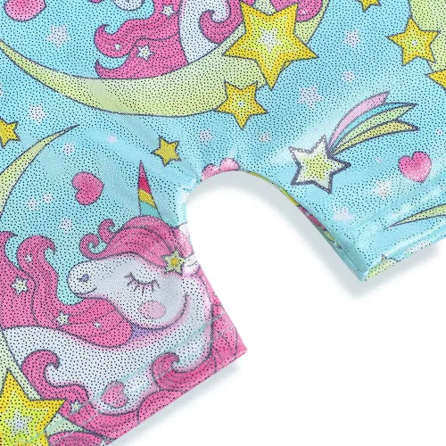 Vista 86 de HOZIY Leotardos de gimnasia para niñas, trajes de ciclismo con patrón adorable brillante