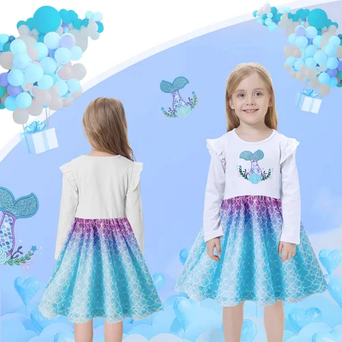 Vista 7 de VASCHY Lindo traje casual de manga larga para niñas de otoño y primavera, talla 3-10T