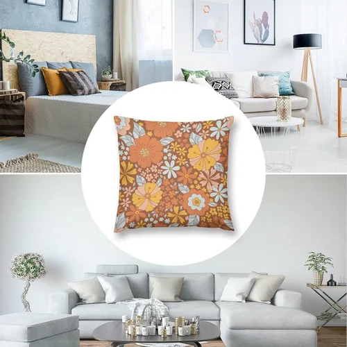 Vista 7 de Juego de 2 fundas de almohada florales retro de los años 70, Groovy Funky Hippie Flor Naranja Estética Boho Fundas de Almohada de 16 x 16 pulgadas