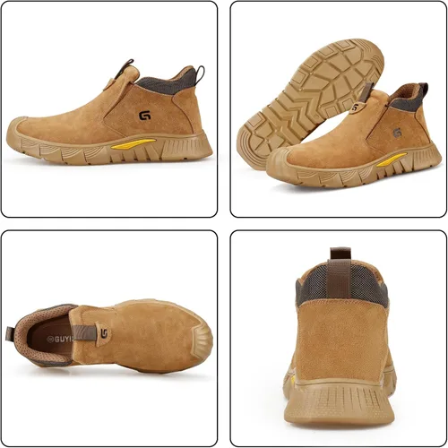 Vista 9 de GLANOUDUN - Botas de trabajo de soldadura para hombre, con punta de acero, antideslizantes, zapatos de trabajo indestructibles para hombre, zapatos