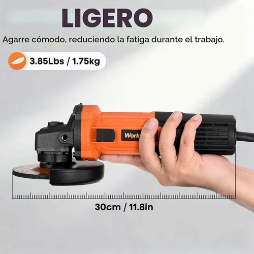 Vista 4 de Amoladora angular de 850W: Amoladora angular de 4-1/2 pulgadas - Amoladora angular de 11000RPM con 5 piezas de ruedas de corte y molienda, mango