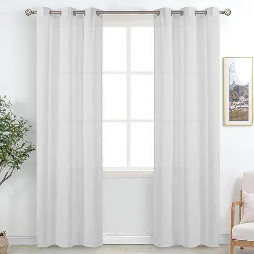 Vista 45 de BGment Cortinas cortas de lino transparente de 40 pulgadas para cafetería, con ojales, filtrado de luz, semitransparentes para ventanas pequeñas