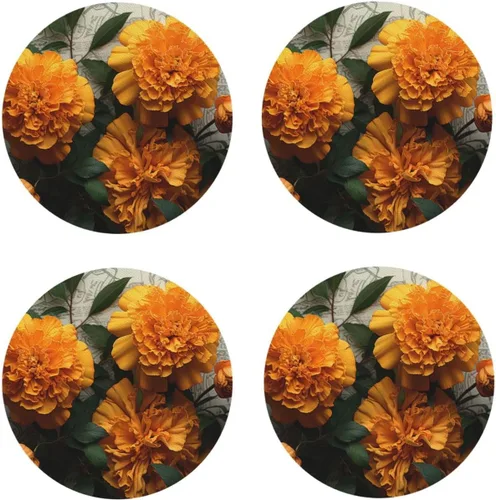 Vista 11 de 4Pcs Drink Coasters for Drinks Tabletop Protection, Marigold Leather Coaster for Kinds of Cups, Absorbent Cup Coaster for Coffee Table Home Decor 4