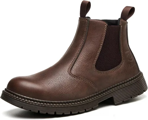 Vista 13 de Botas con punta de acero para hombres y mujeres, botas de trabajo sin cordones para la construcción Caqui