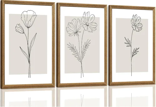 Vista 12 de ICHZUMW Arte de pared floral botánico neutro, decoración de pared de flores de granja en blanco y negro, impresiones en lienzo de arte lineal