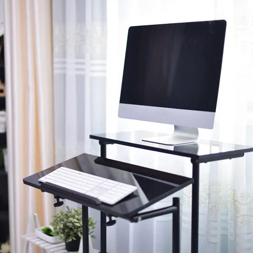 Vista 6 de DlandHome Escritorio móvil de pie con ruedas, escritorio de computadora para sentarse, escritorio de pie ajustable de 23.6 pulgadas, mesa