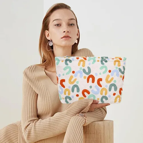 Vista 5 de Wudimeitt Bolsa de cosméticos Bolsa de maquillaje Preppy Cute Corduroy Neceser para mujer Artículos esenciales de viaje (patrón en U)