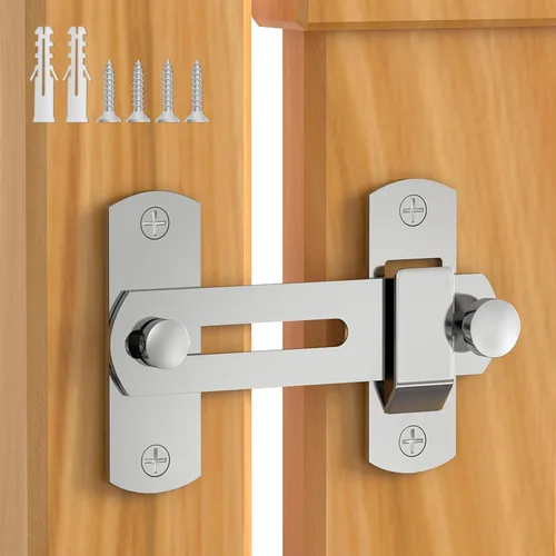 Vista 9 de Cerradura de puerta corrediza de granero abatible de 180 grados para privacidad – Cerraduras de puerta de granero seguras y pestillos para puerta