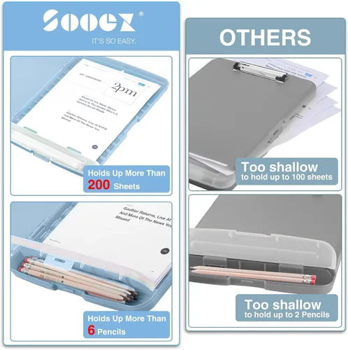 Vista 3 de Sooez Portapapeles con almacenamiento, tableros de clip de alta capacidad de 8.5 x 11 pulgadas con almacenamiento, carpeta de portapapeles
