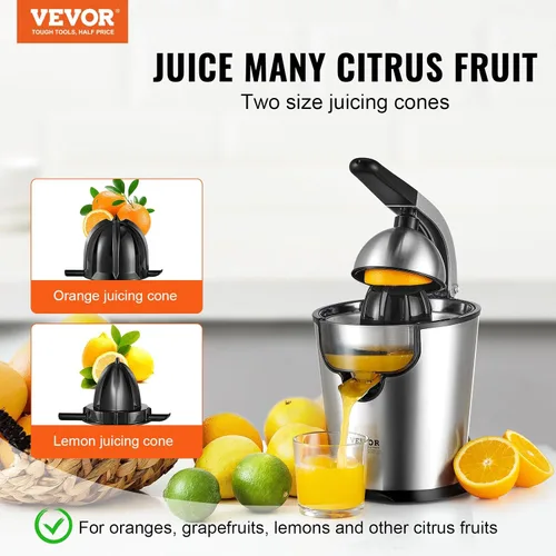 Vista 2 de VEVOR Exprimidor eléctrico de cítricos, exprimidor de jugo de naranja con conos de jugo de dos tamaños, máquina de jugo de naranja de acero