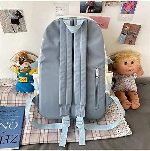 Vista 4 de Zhousanjian Mochila Kawaii de moda con accesorios lindos, mochila Kawaii Girl de gran capacidad, mochila estética linda, Azul 2