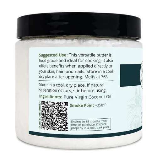 Vista 9 de Zatural Aceite de coco 100% virgen Aceite extra virgen, sin refinar, prensado en frío para uso culinario, hidratación de la piel y acondicionador
