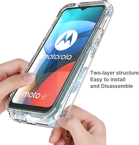 Vista 4 de Funda para Moto E7, Motorola E7 XT2095-1 con protector de pantalla de vidrio templado, bonito patrón de mariposa transparente para Motorola Moto E7