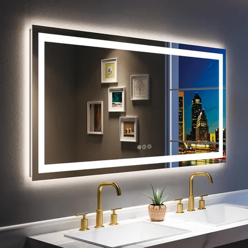 Vista 17 de Espejo de baño LED de 24x30 pulgadas con luces, espejo de tocador frontal y retroiluminado para pared de baño con 3 colores, regulable