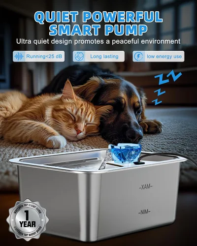Vista 4 de Lesotc Fuente de agua para perros grande de 11L/3 galones, fuente de agua para mascotas grande de acero inoxidable con 4 filtros, dispensador