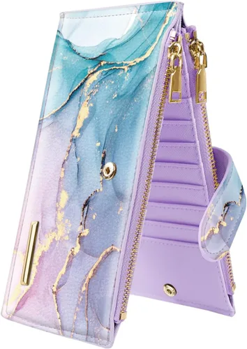 Vista 28 de Billetera de mujer con bloqueo RFID de gran capacidad, organizador multitarjetas, billetera plegable para mujer con bolsillo con cremallera