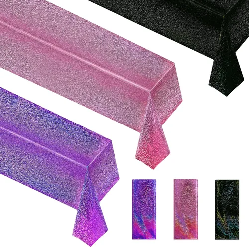 Vista 26 de Just Shimmer Mantel holográfico azul claro de 40" x 108" Decoración de fiesta rosa fuerte Día de San Valentín Fiesta de cumpleaños Decoración