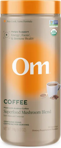 Vista 14 de Om Mushroom Superfood Mezcla de café en polvo de hongos, porción única, 10 unidades, granos arábica orgánicos, melena de león, cordyceps, cola