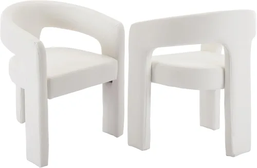 Vista 47 de Silla moderna de comedor en barril, silla de cocina acentuada tapizada en cuero sintético con brazos, silla lateral cómoda para sala de blanco