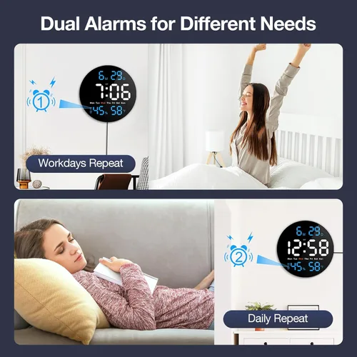 Vista 9 de Reloj digital grande para aula, relojes digitales para profesores, reloj LED redondo de 10 pulgadas con pantalla grande, fecha, temporizador de Azul